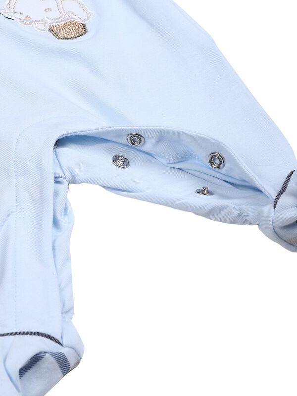 Boys Light Blue Leg Opening Baby Suit image number 3
